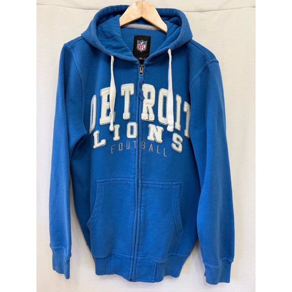 NFL Detroit Lions Full Zip Hoodie Medium Blue Applique Football
